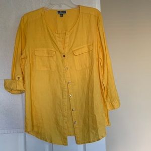 NWOT JM collection 100% linen yellow blouse. Sleeves can be rolled up or not.